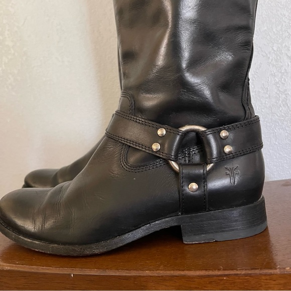 Frye Melissa Harness Inside Zip Tall Boot Black Size 6.5 B Black Smooth Leather - Picture 4 of 12